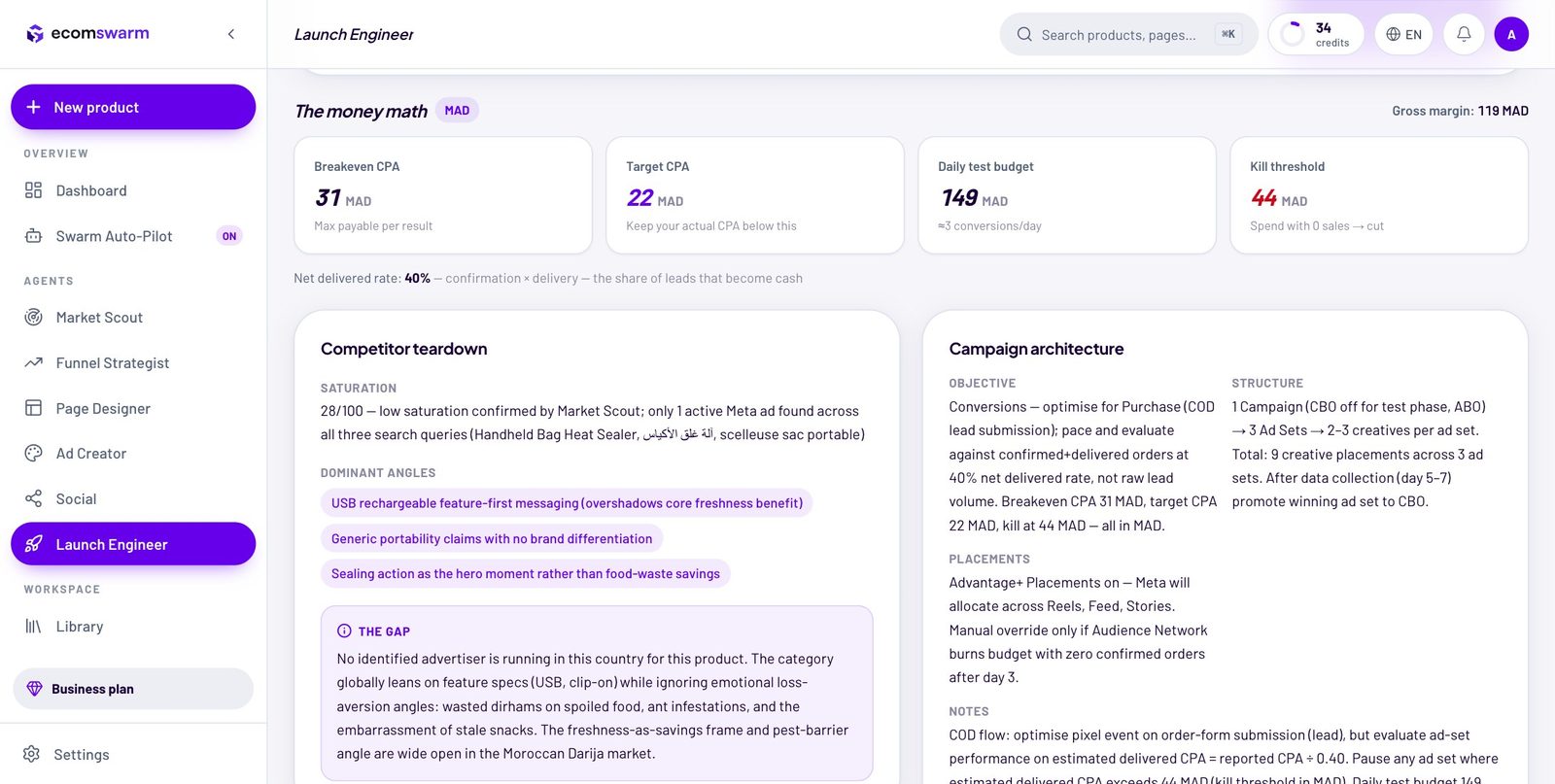 Launch Engineer — money math, competitor teardown and campaign architecture