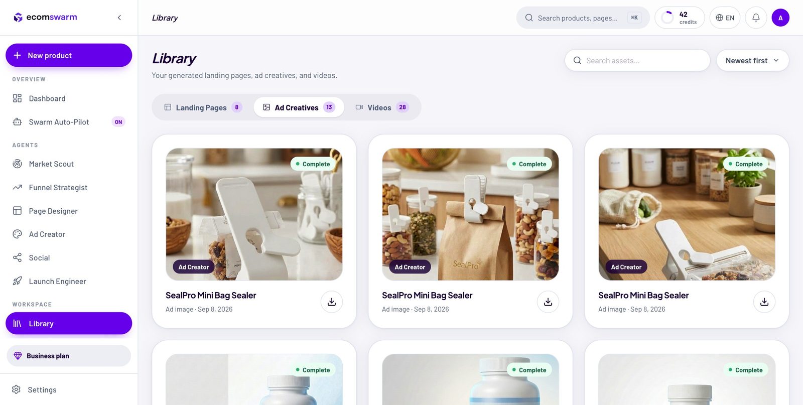 Library — generated ad images for one product, filed together
